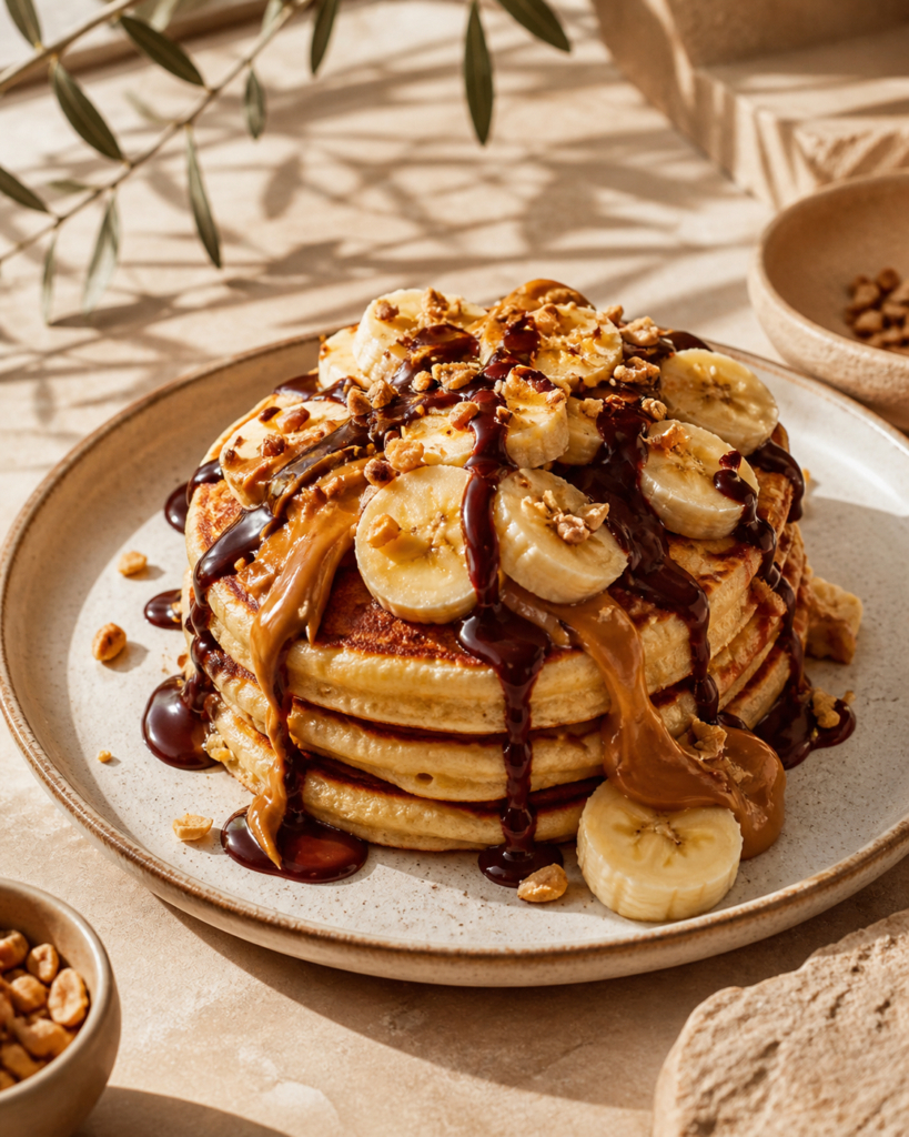 Peanut Butter Banana Chocolate Pancakes