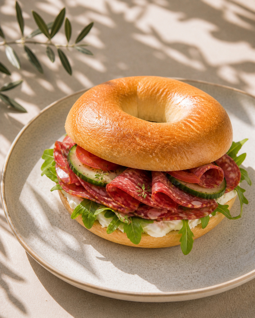 Salami Bagel Sandwich