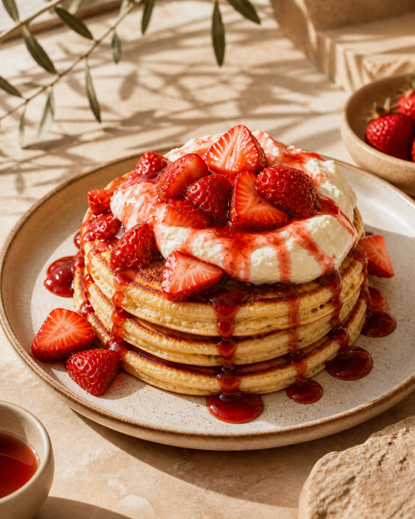 Strawberries and Cream Pancakes